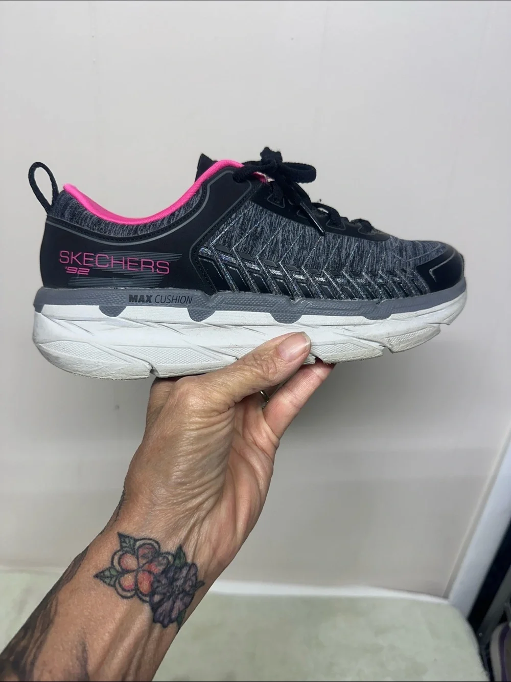 Skechers GO RUN Women's Black Athletic Sneakers with Hot Pink Interior